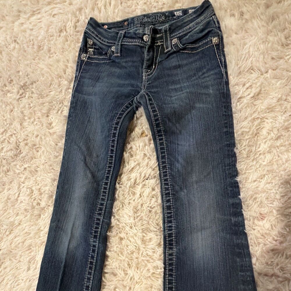 Miss Me Girls Size 10 Dark Wash Bootcut Denim Jeans Rhinestone Pockets